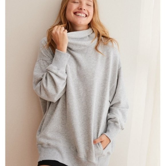 aerie Tops - Aerie Turtleneck Tunic Sweatshirt Grey Size Small